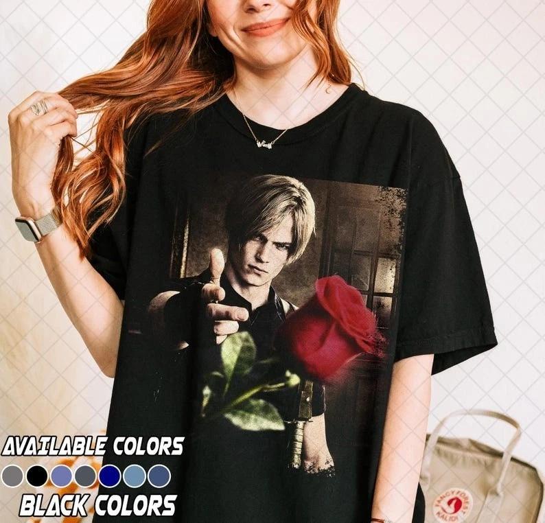 

Leon Kennedy Rose Shirt, Gothic Gamer Tee, Survival Horror Game Shirt S