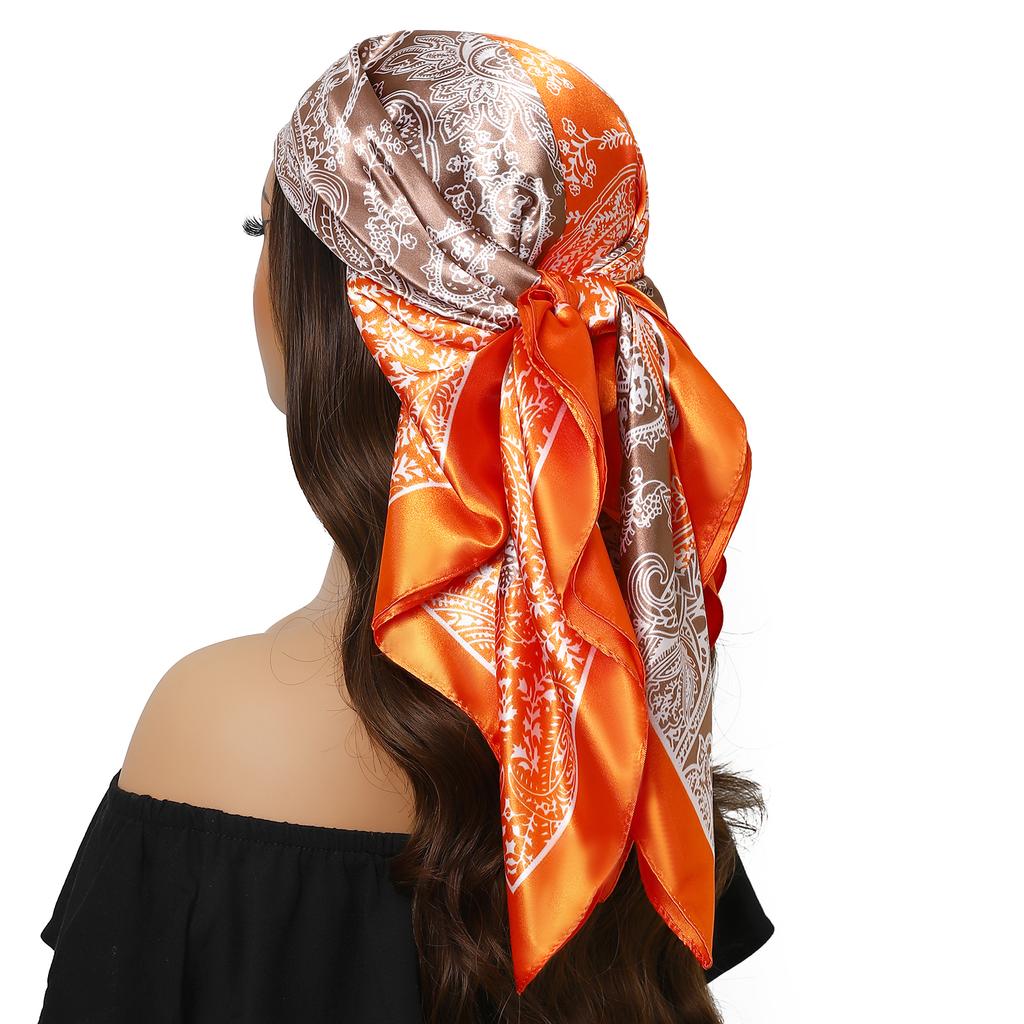 Fashion Square Silk Scarf Women Headband 90*90cm Print Neck Scarfs Office Hair Band Hand Kerchief Female Bandana Headwear