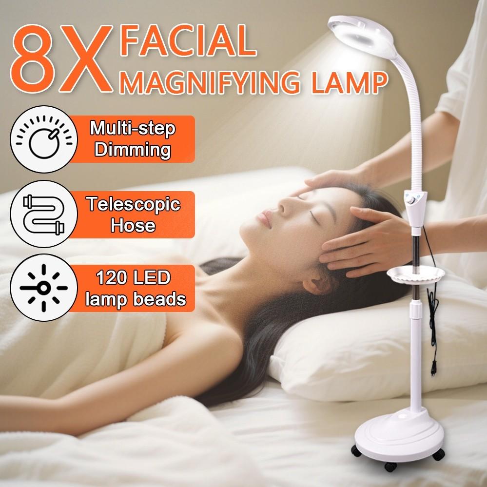 8X 360° Beauty Salon LED Facial Magnifying Lamp Multi-step Dimming Home Use Nail Tattoo Light Full-Angle Rotation Floor Lamp