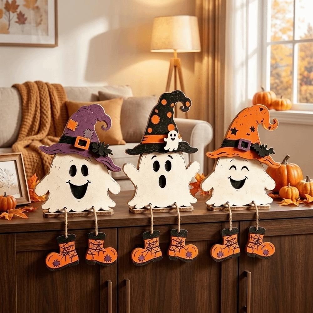 Rustic Halloween Ghost Standing Signs Decorative 2D Flat Ghost Sign for Living Room