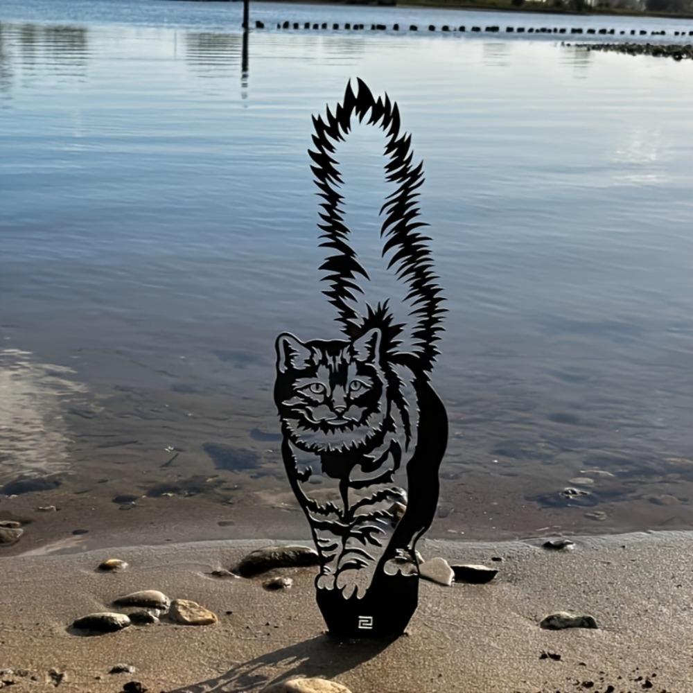 Freestanding Metal Cat Garden Stake Abstract Rustic Iron Sculpture Indoor Outdoor Lawn Decor Sturdy Durable Yard Patio Decoration Gift Cat Lovers