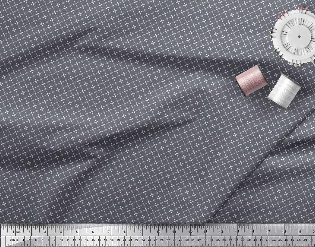 Soimoi Japan Crepe Satin Fabric Geometric Small Print Fabric by Metre 42 Inch