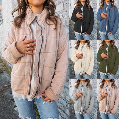 Frühling und Herbst Neue trendige Damen-Retro-Einfarbige Stehkragen-Baumwolljacke Warme Outdoor-Jacke Damen-Großformatjacke