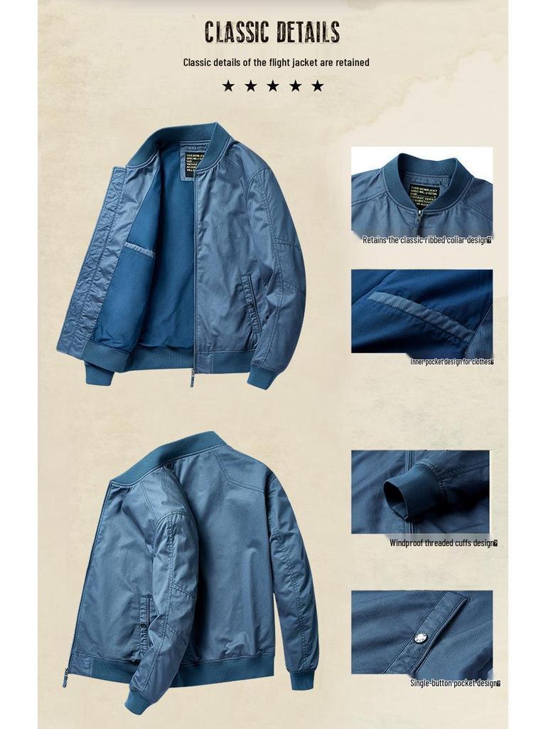Men's Spring/Autumn Pilot Jacket - Pure Cotton American Baseball Style, Thin and Short.