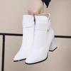 White Black Thick High Heel Ankle Boots Women 2025 Pointed Toe Keep Warm Elegant Short Booties Ladies Ankle Buckle Decoration
