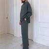 1116 European and American New Loose Solid Color Temperament Sweater Wide-leg Pants 1-piece Set