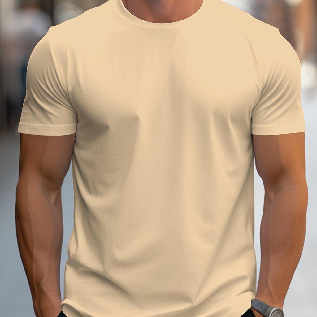 Unisex European Round Neck Short Sleeve T-shirt - Solid Color, Regular Fit