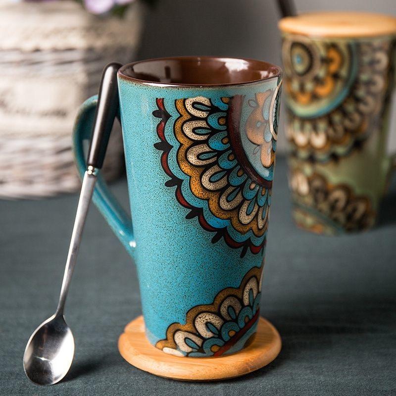 Nordic Style Large Ceramic Mug with Spoon and Lid – Creative & Personalized Coffee Cup