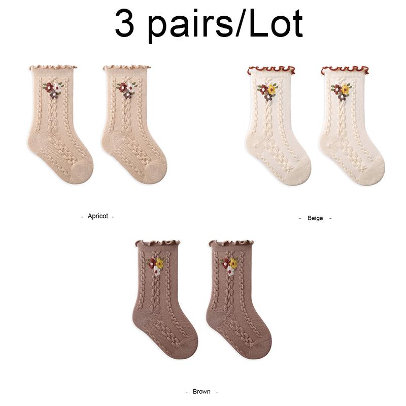 3 Pairs Baby Girl Socks Toddler Foral Cotton Autumn New Infant Tube Socks Newborn Princess Socks For Girls