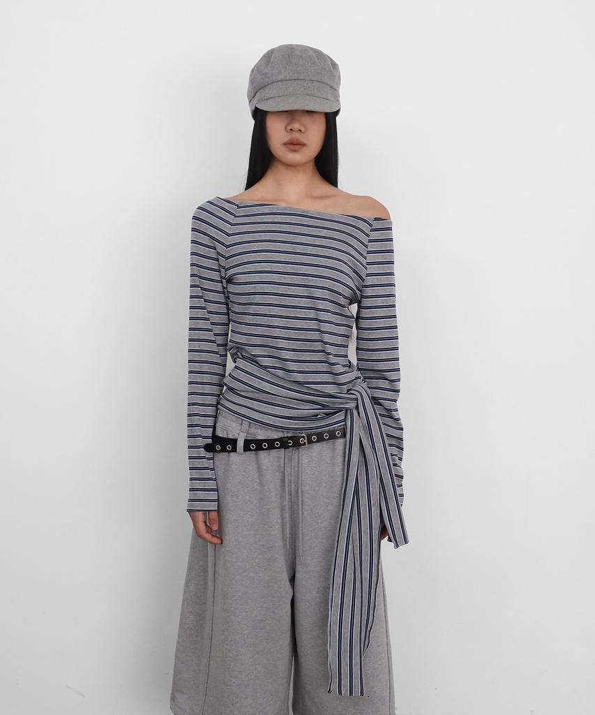 Saendeulig Stripe Strap T-Shirt_Melange Gray