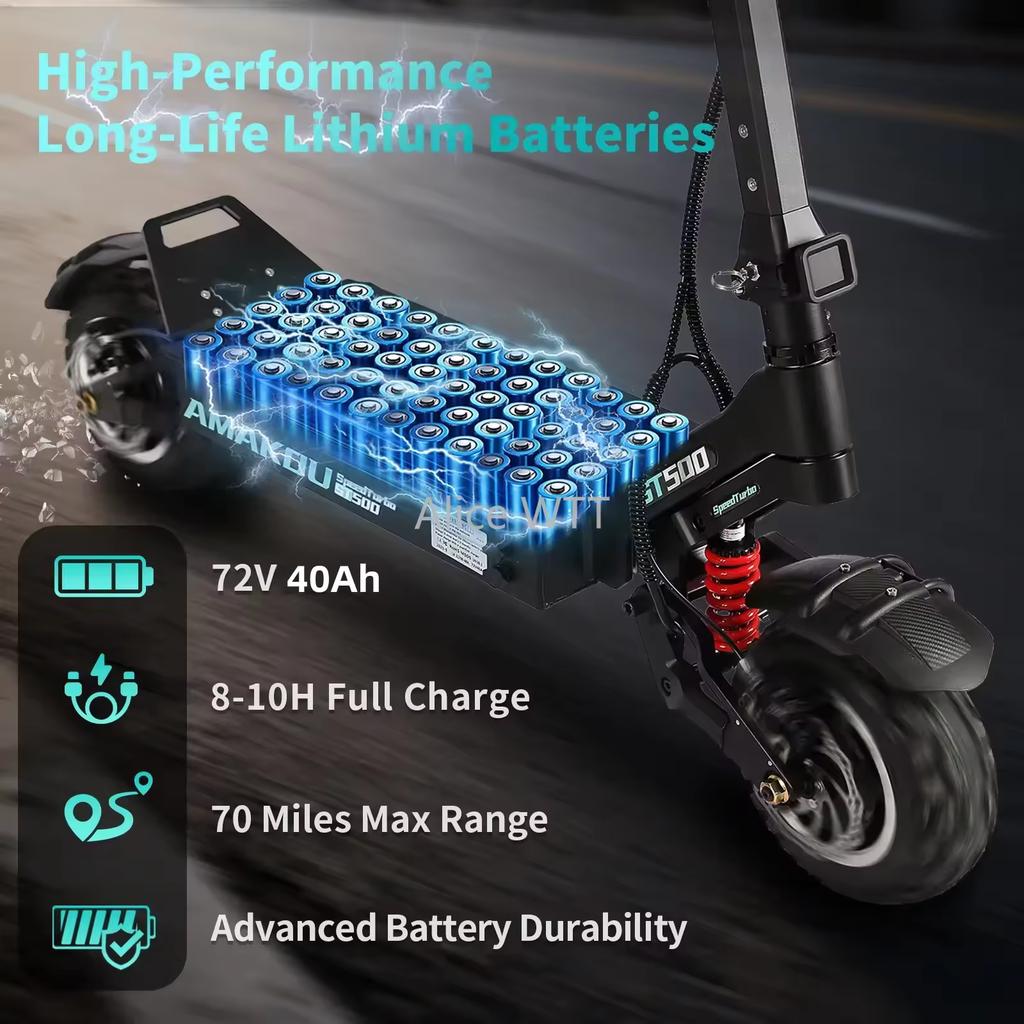 TOURSOR X7 Elektroroller 9000W Motor Faltbar 100 km/h Geschwindigkeit 70 km Reichweite 72V 40AH Akku 11-Zoll-Reifen für Erwachsene