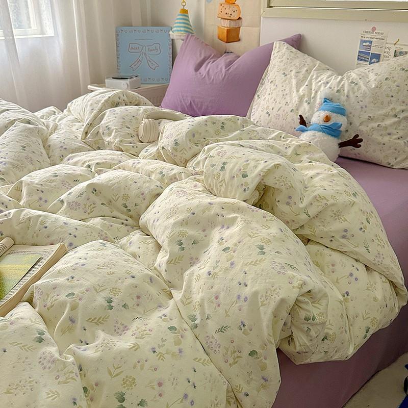 INS Cartoon Pattern Bedding Set For adults kids Fluffy pink lovely Flat Sheet With Pillowcases Colorful King Queen Full size