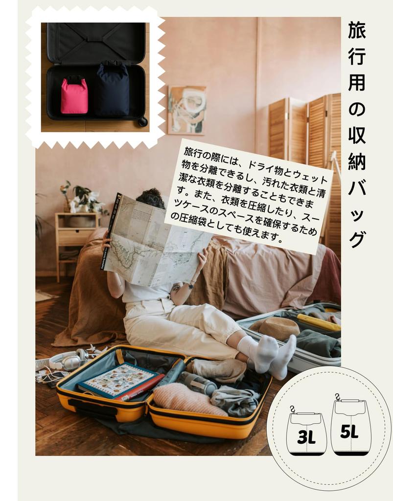 Oumino Waterproof Dry Bags of for and Outdoor Fully and Portable Pink 3L Navy Blue (Set 2) Pool, Beach, Fishing, Activities, Waterproof,