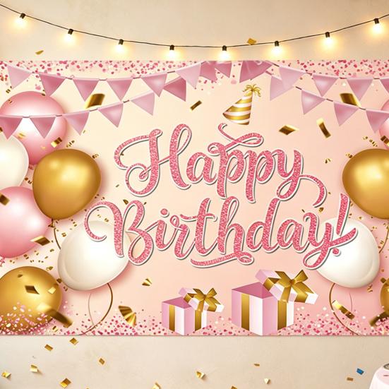 Happy Birthday Banner Hintergrund, Party Foto Hintergrundtuch für Feier, Girlande Flaggen Dekoration für Kinder Frauen, Happy Birthday Zubehör