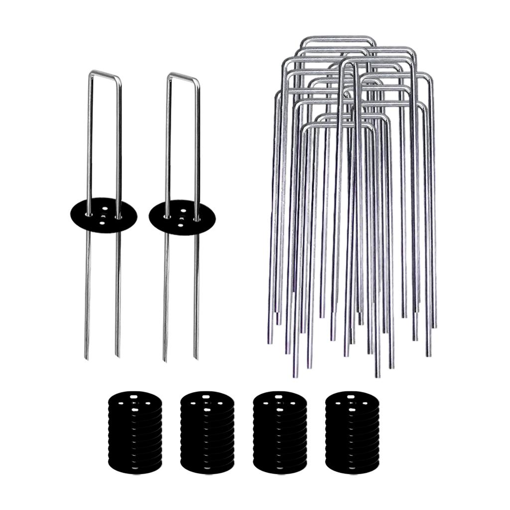 U Shaped Landscape Staples with Washer Caps for Garden Lawn Securing Metal Stakes for Turf Anchoring and Ground Cover Fixing