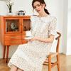 Women's Floral Short-Sleeve Cotton Nightgown, Loose Mid-Length Court Style Princess Homewear