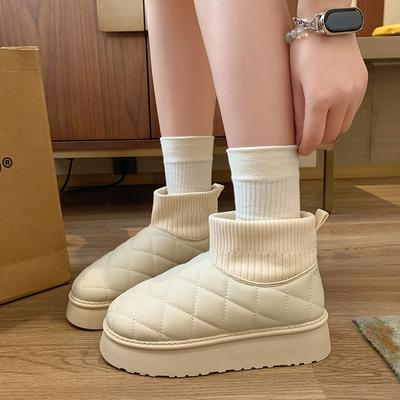 2024 Winter Thickened Plush Warm Snow Boots Women's Slip-On Flat Heel Anti-Slip Waterproof Ankle-length Cotton Shoes