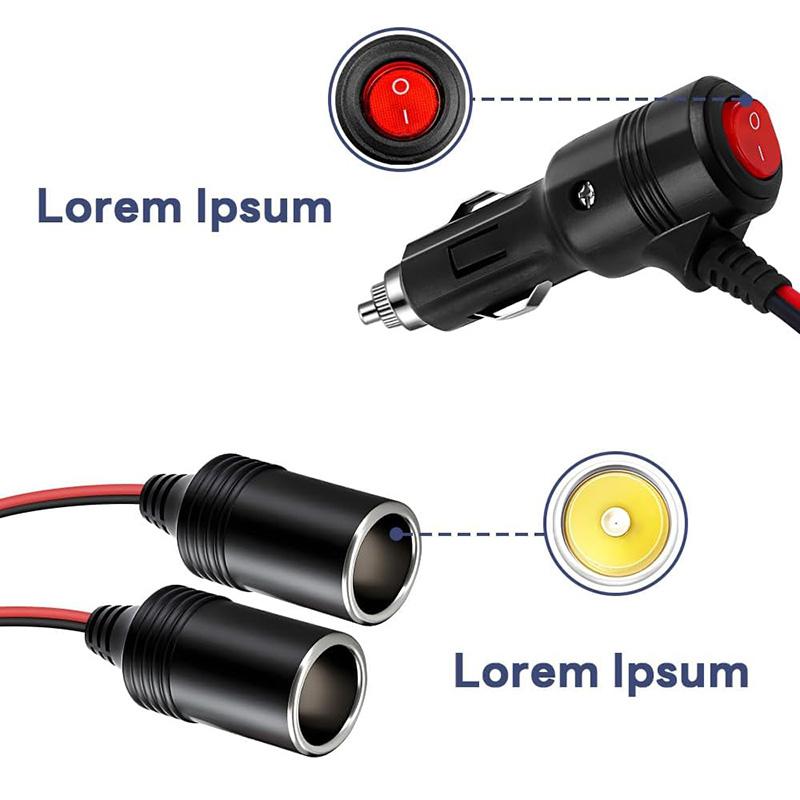 Zigarettenanzünder-Splitter 12V für Autos mit Ein-/Ausschalter, 1 Stecker auf 2 Buchsen, Y-Splitter, Autoteile