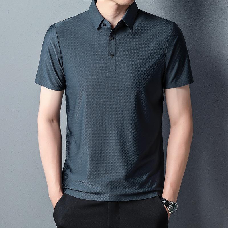 Trendy Seamless Short-sleeved Men's Solid Color Fashion Casual Lapel Middle-aged Men Korean Style Short-sleeved