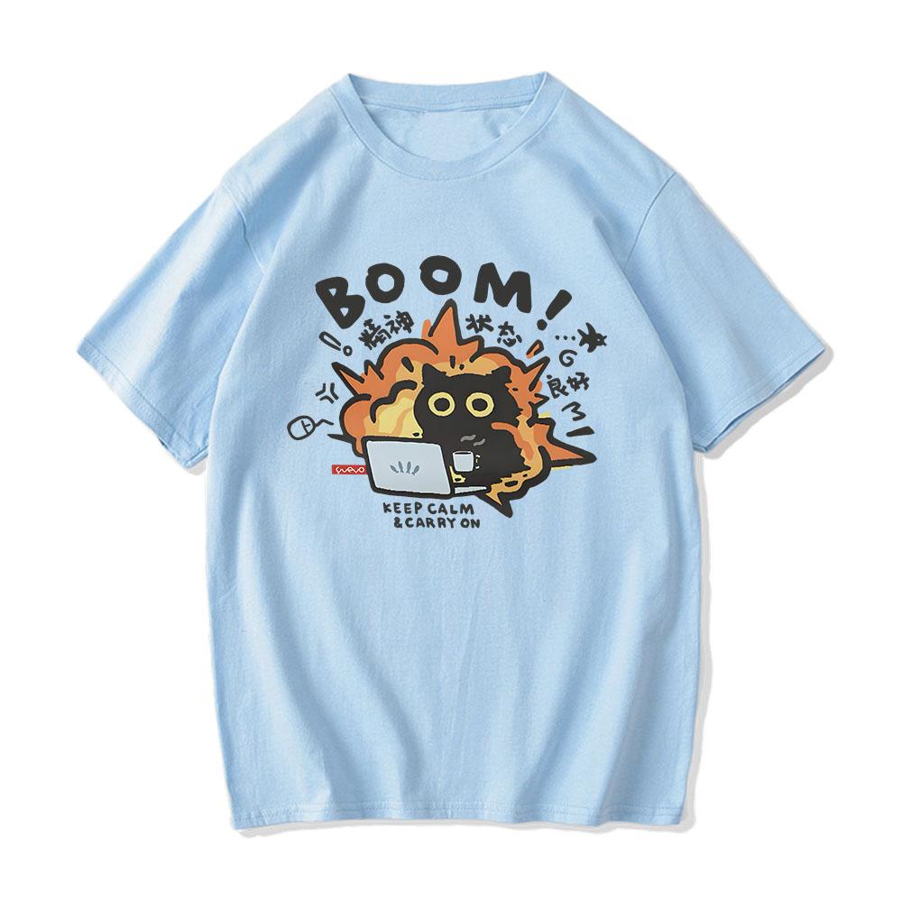 Boom CAT T-shirt Mental Pure Cotton Short Sleeved Tshirt for Men Women 2024 Summer New Tee Clothes Loose Casual Cartoon Tops