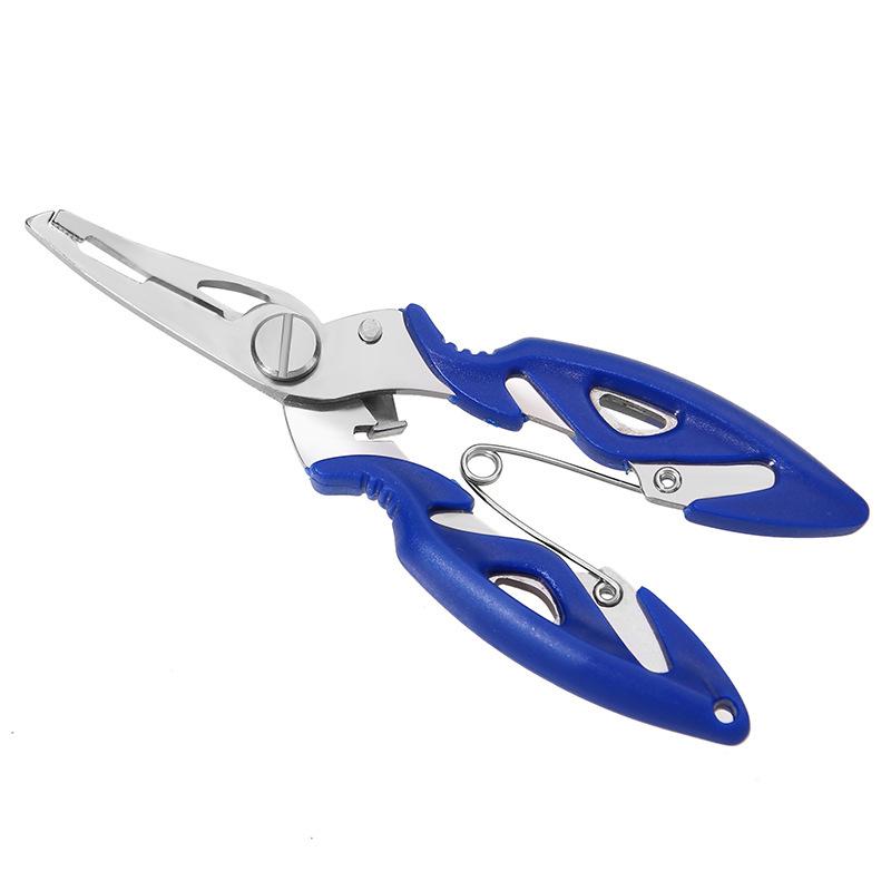 Multifunctional Fishing Pliers: Bent Nose, Scissors, PE Line Cutter, Fish Gripper, Hook Removal, and Control Tool.