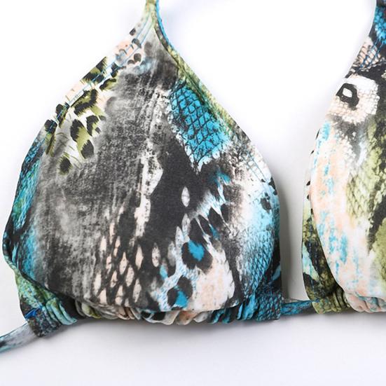 Yousheng Womens Bikini Set with Drawstring Bottoms Adjustable Triangle Cups Halter Tie Strap Quick-Dry Elastic Fabric Snake Skin Watercolor Floral