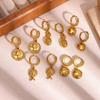 Cute Hoop Earrings Women's Party Geometric Heart Small Fish Gold Color Hanging Hoops Stainless Steel Jewelry Flower Earring Gift