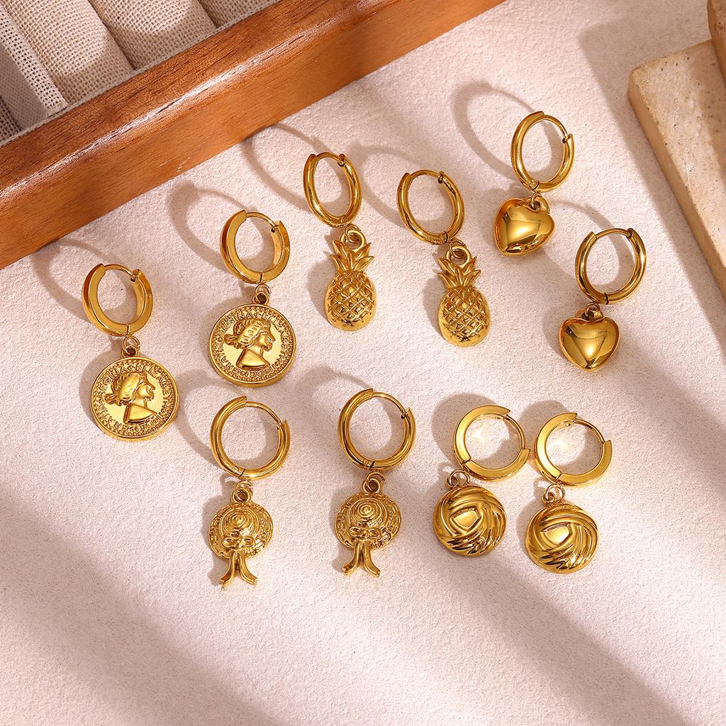 Cute Hoop Earrings Women's Party Geometric Heart Small Fish Gold Color Hanging Hoops Stainless Steel Jewelry Flower Earring Gift