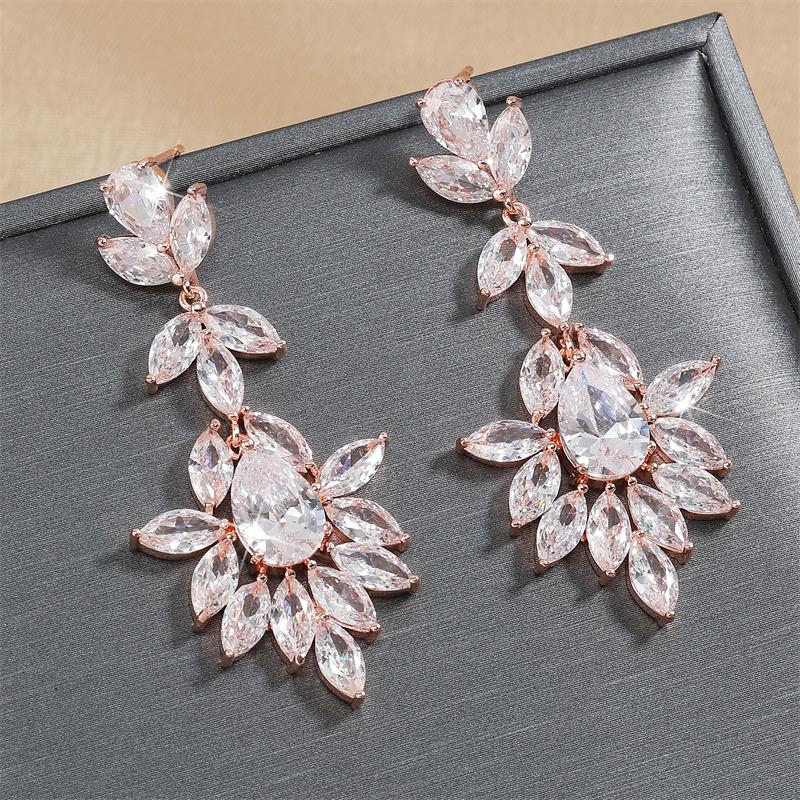 

ZAKOL Leaf Marquise Zircon Bridal Earrings for Women Luxury Shiny Crystal Zirconia Long Drop Earring Elegant Wedding Zircon