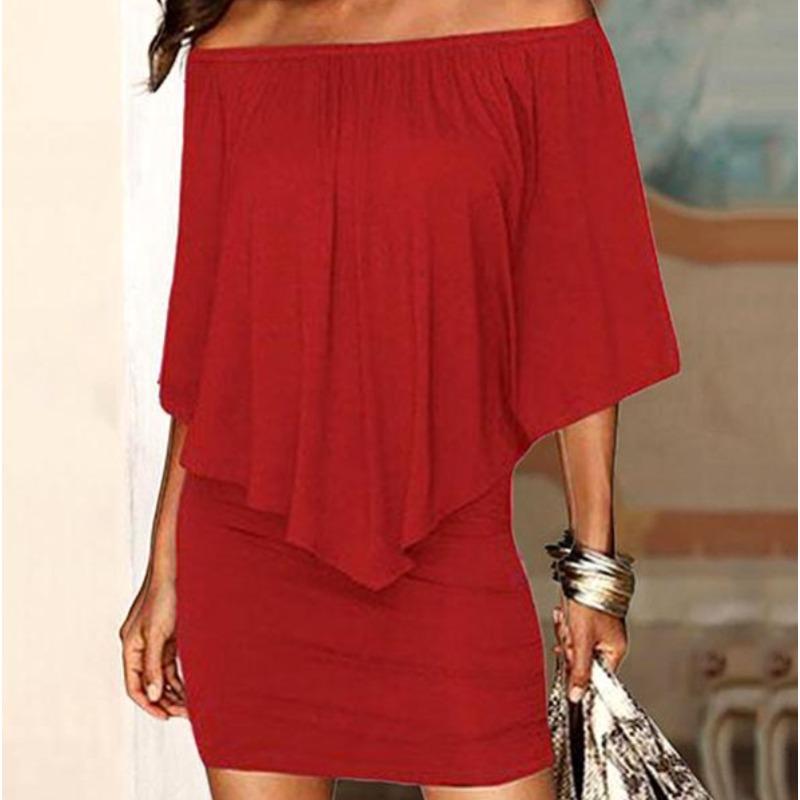 Summer Strapless One-shoulder Dress with Geometric Irregular Ruffled Edges on The Chest and A Hip-hugging Dress for Women