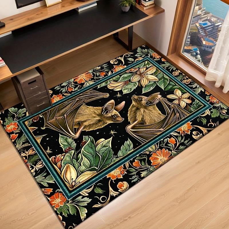 1pc Large Crystal Velvet Mat - Vintage Gothic Bat & Floral Design Indoor/Outdoor Mat, Anti-Slip Machine Washable for