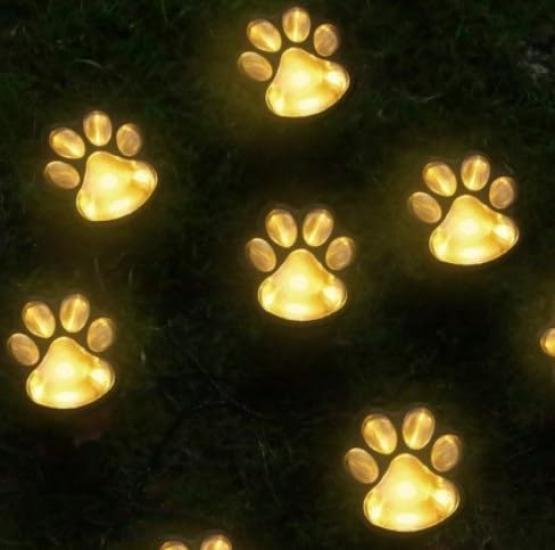 7JI Cute Cat Paw Recessed LED Solar Garden Garden Decorative High Illumination for Flower Pet Set In-Ground Light, Design, Outdoor, Waterproof,