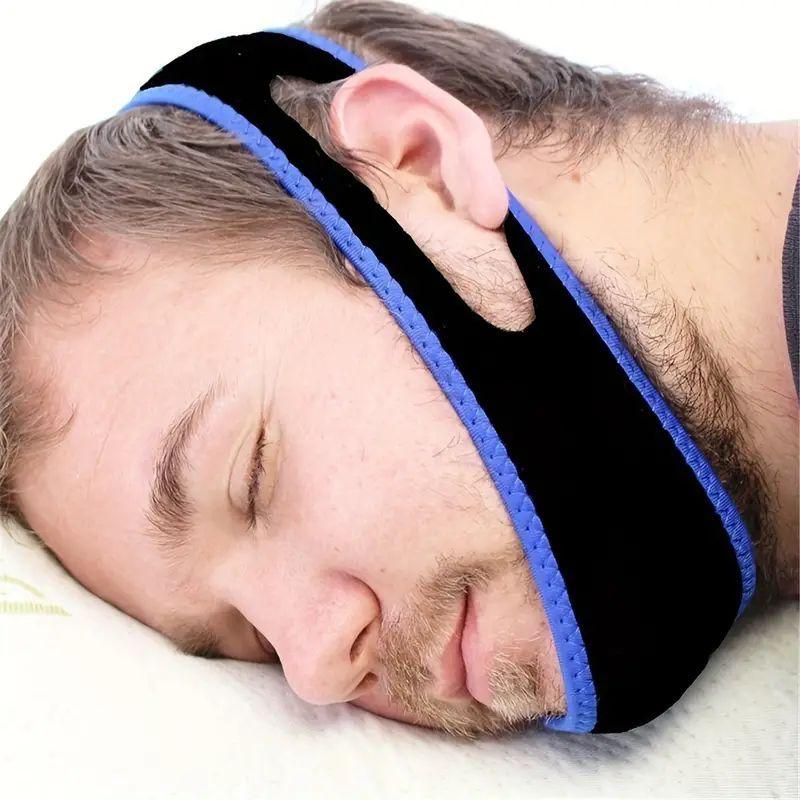 Snoring Stop Headband Anti-Snoring Belt Black Blue Chin Strap Adjustable Velcro Snoring Stop with Sleep Shut Up and Breathe