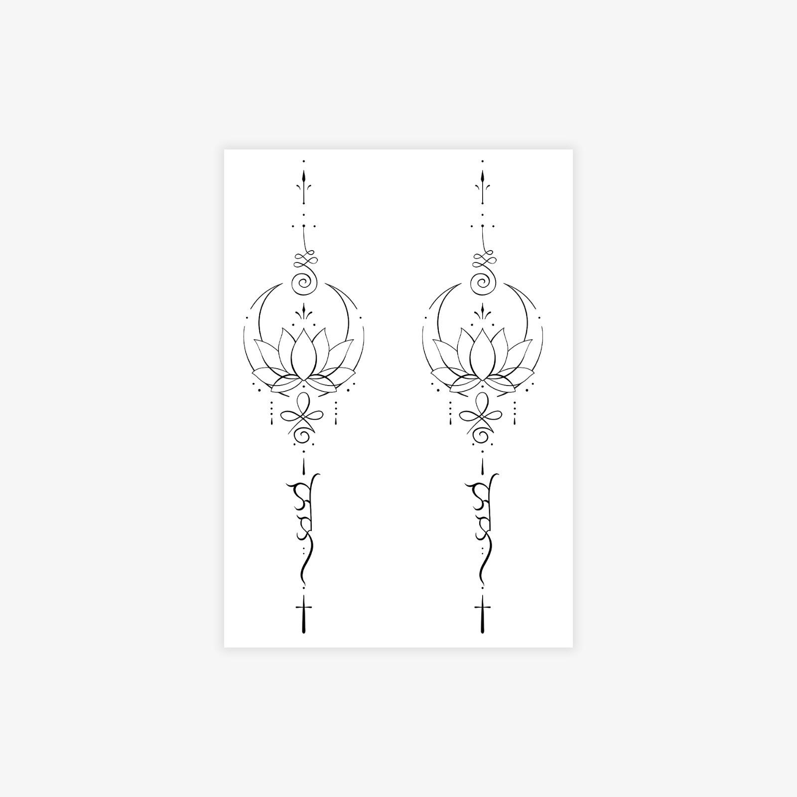 Personalized Simple Lotus Moon Line Tattoo Sticker, Long-Lasting Waterproof High-End Tattoo Sticker 7*10