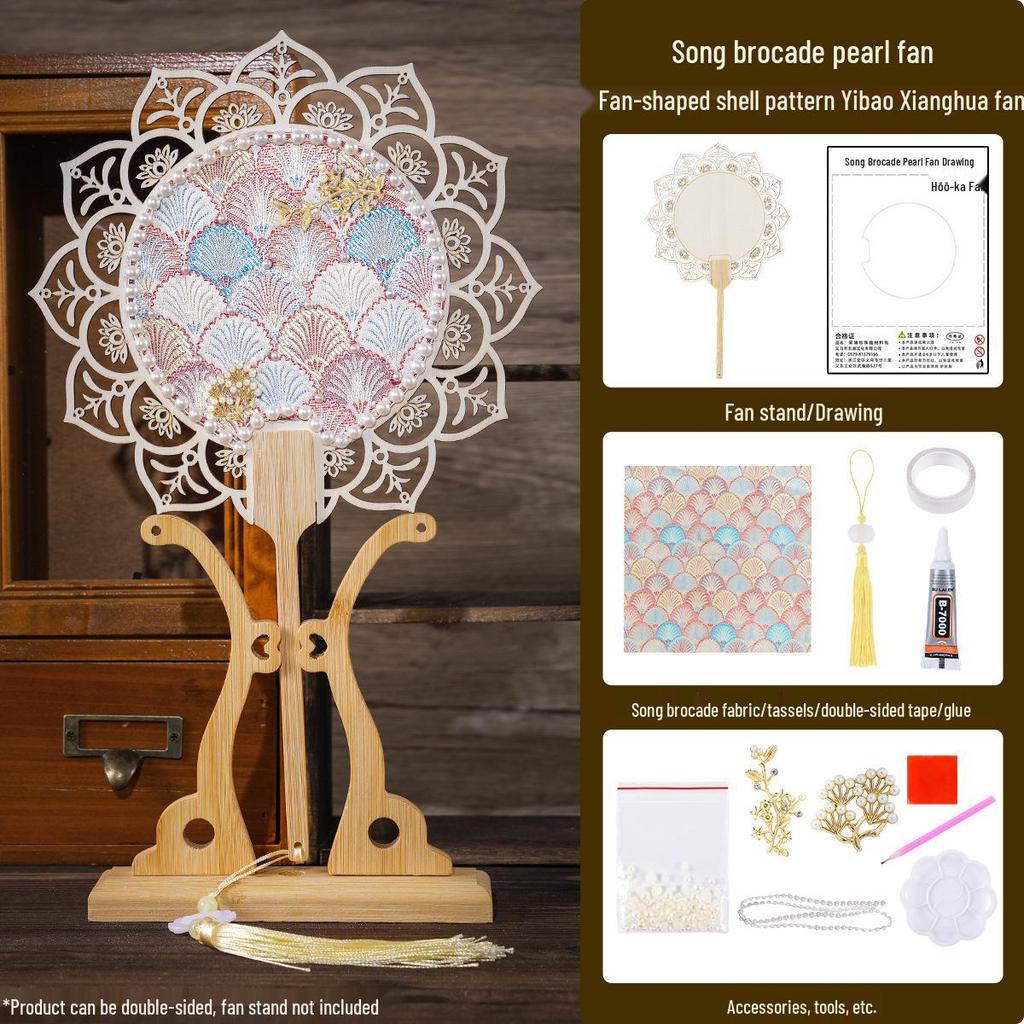 Handmade DIY Song Jin Pearl Fan Kit – Chinese Style Gift for Mother's Day, Team Building, and Salons