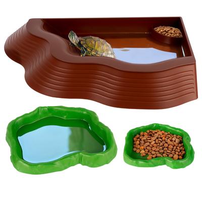 3Pcs Reptile Food and Water Bowls Amphibian Feeding Dish for Tortoise Bathing Pool Lizard Chameleon Aquarium