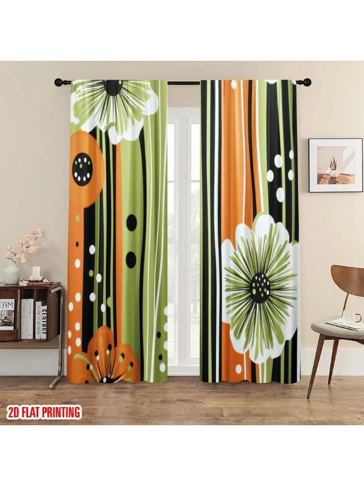 

2pc 2D plane printing Curtains Digital Printed Floral Stripes Polyester Fabric (without rod) Festive Ldeal for Bedroom Living 100*130 HOOK 1pcs