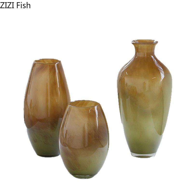 Gradient Colored Glass Vase Hydroponics Plant Pots Table Decoration Flowers Arrangement Floral Vases Room Aesthetic Decor