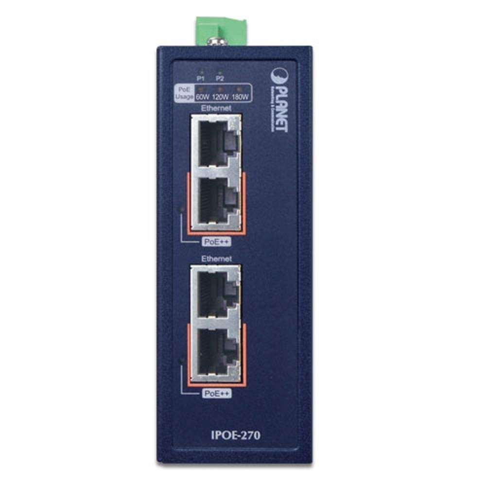 Industrial Injector Hub []PLANET-IPOE-270 2-port Multi-Gigabit 802.3bt PoE++