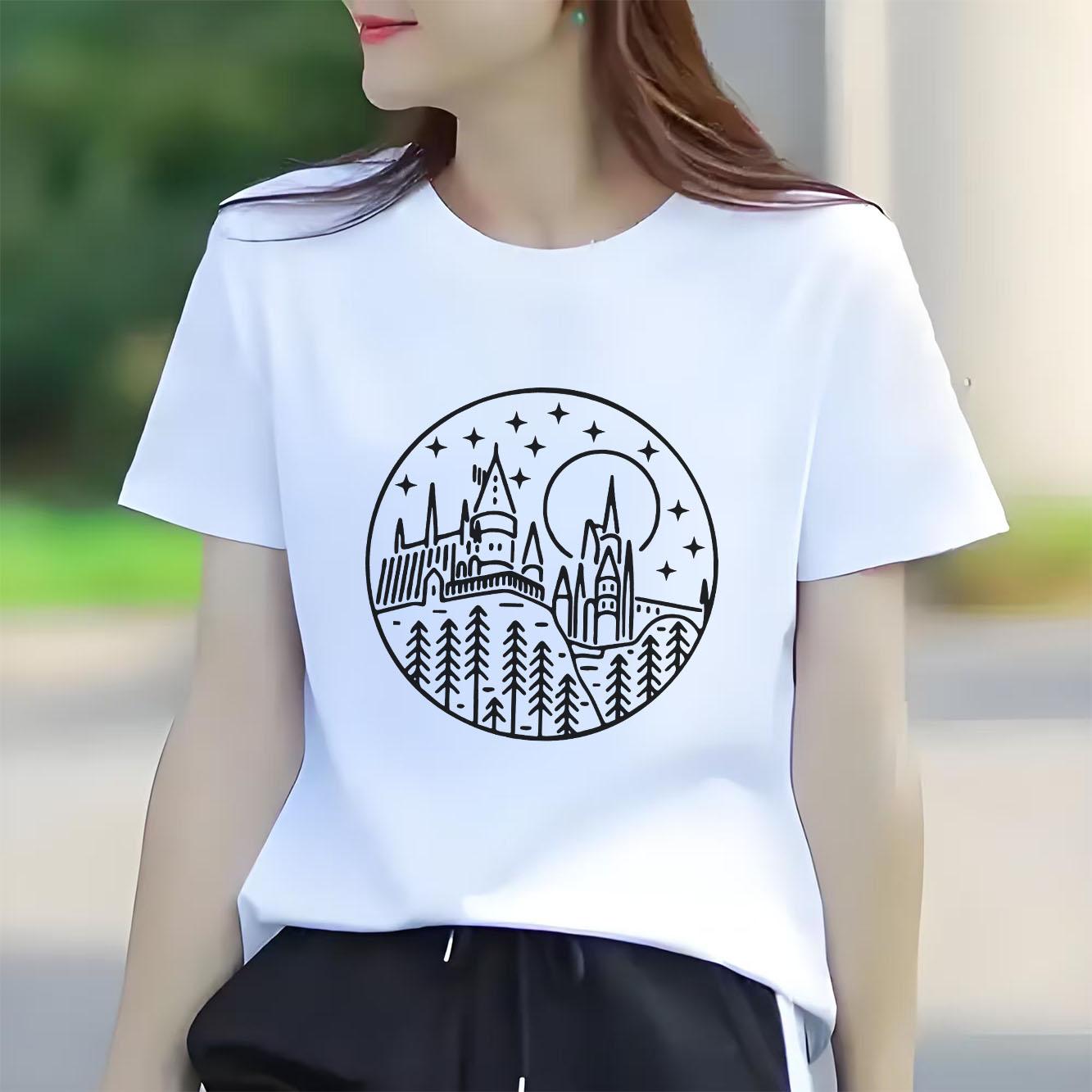 Fashionable Castle Flower Printed Tshirt with Casual Short Sleeve Suitable for Four Seasons Versatile Womens Tshirt S