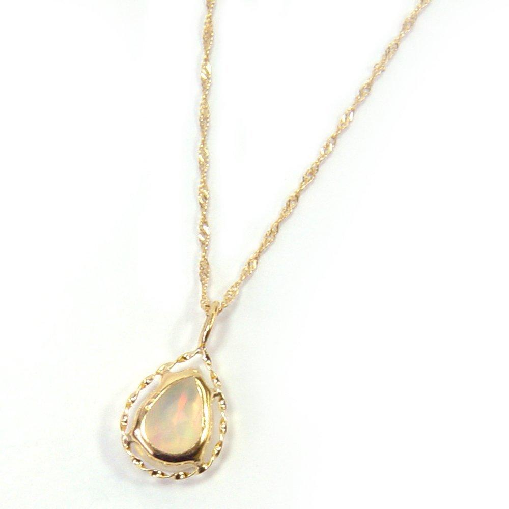 and My Jewelry 18K Gold Natural Opal Necklace Pendant [Your Box] (Pear Shape) [Gift Wrapped]