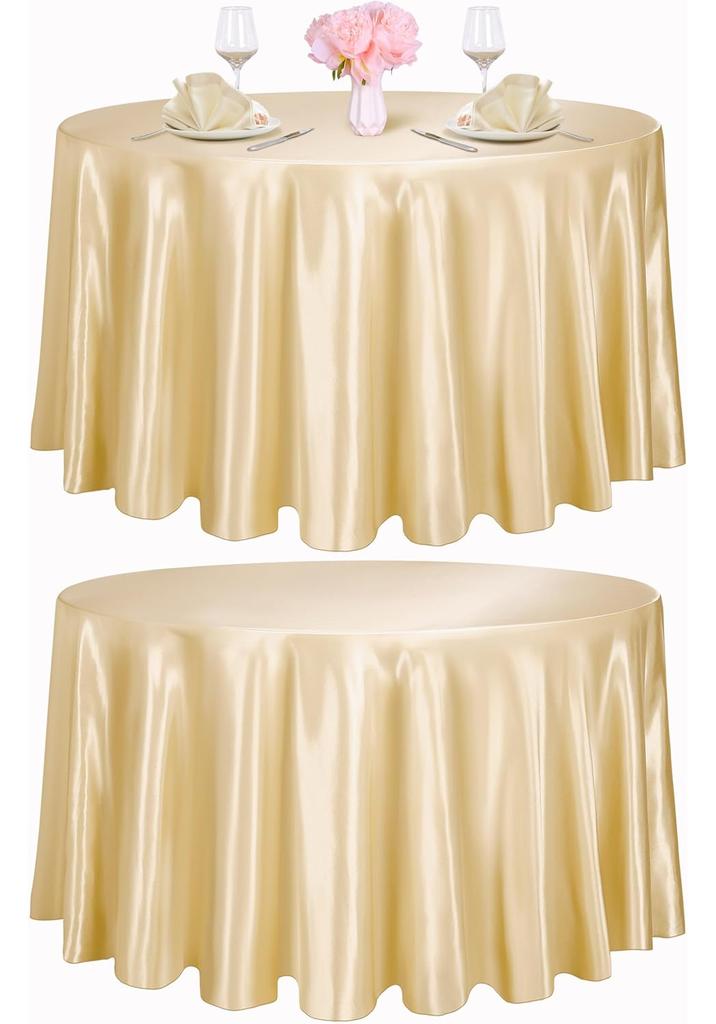 2pcs 120 Inches Round Tablecloth Satin Table Cover Plain Smooth Fabric Bright Silk for Holiday Dinner Wedding Banquet Decoration