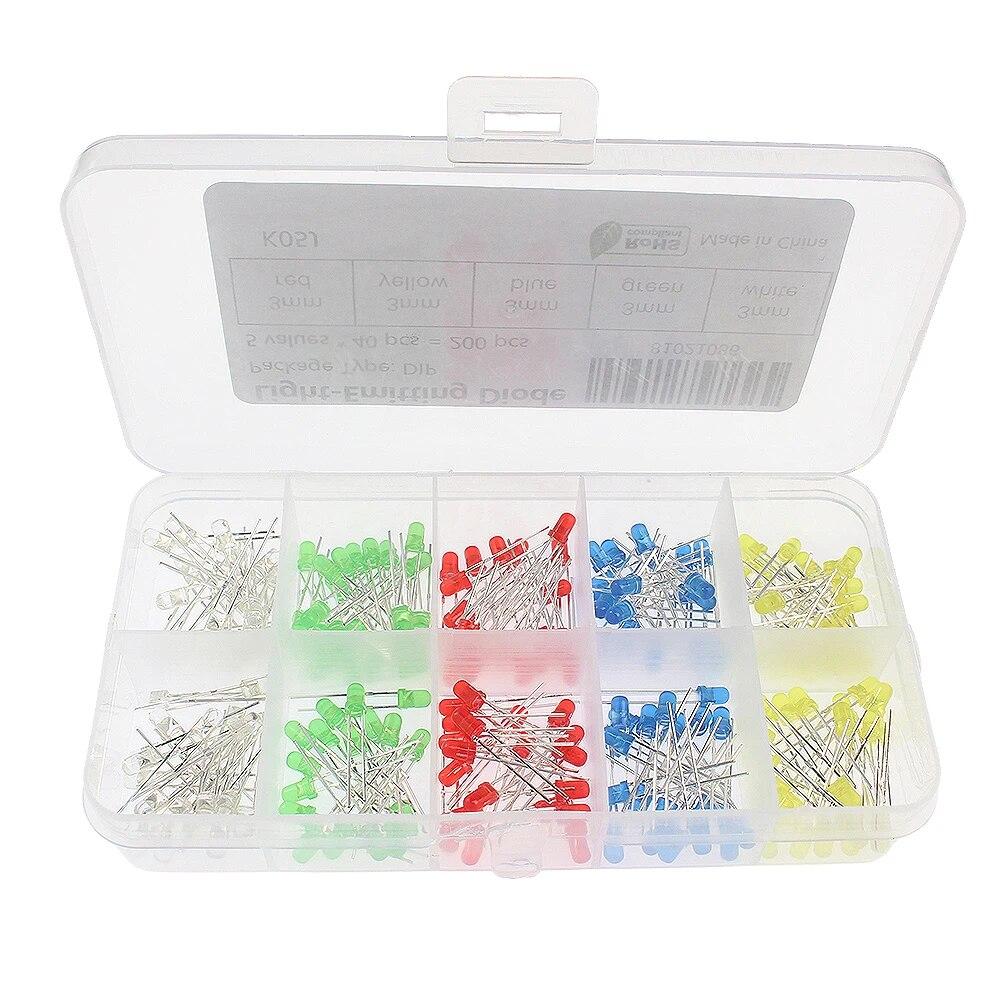 50-200PCS 3mm F3 Light Emitting Diode LED Diode Assorted Kit Red/Green/Blue/Yellow/Orange/White DIY Electronic  Lamps