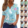 Women's T Shirt Tee Printed Button Short Sleeve Tunic Daily Weekend Fashion Basic V- Neck Regular Top