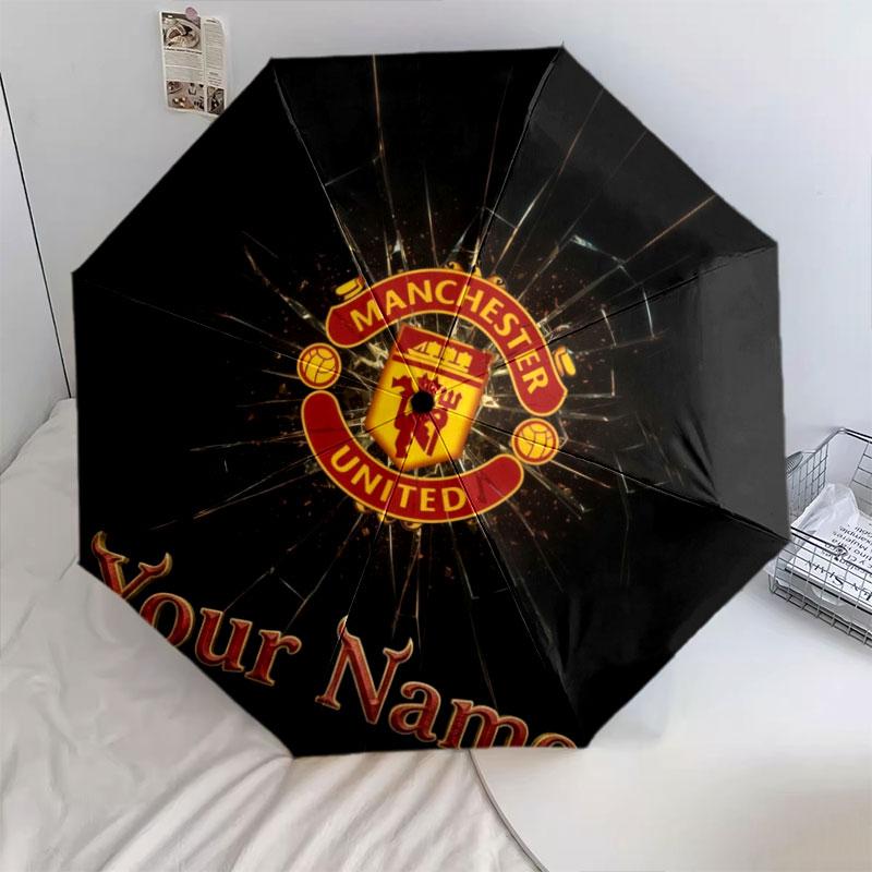 1 PC Automatic Folding Umbrella - Manchester United F Custom Name Pattern, Portable & Foldable Design with 8 Ribs, Christmas Birthday Gifts