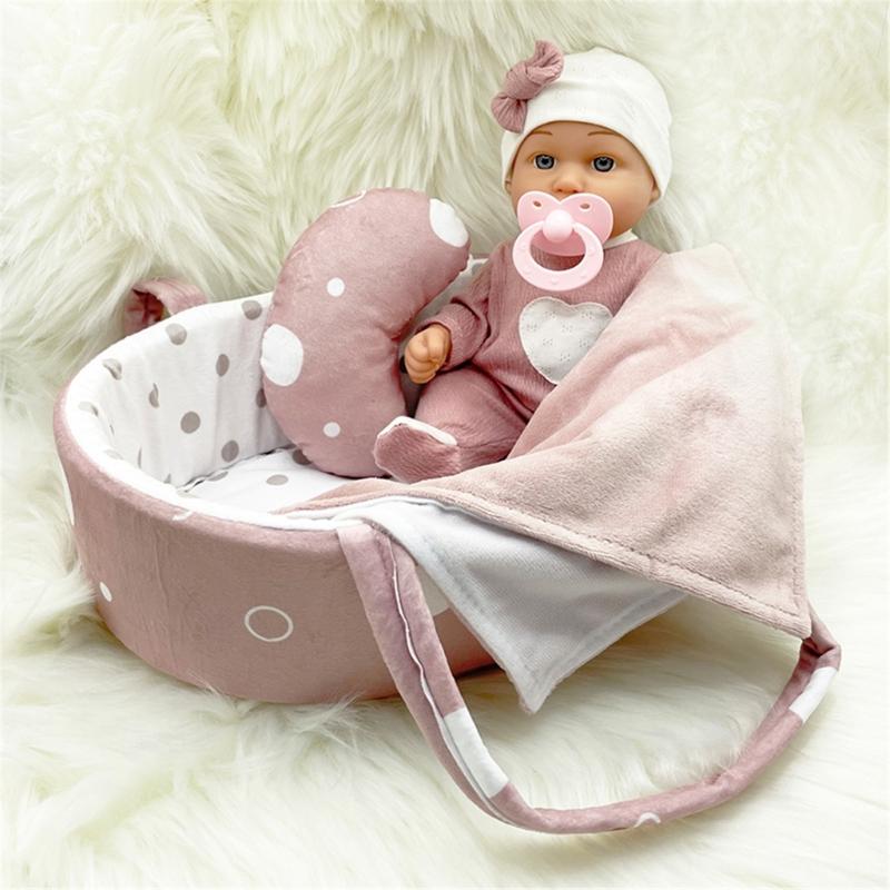 30cm Simulation Baby Doll Realistic Rebirth Doll with Nipple/Blanket/Bassinet/Pillow for Baby Kid Appease Accompany