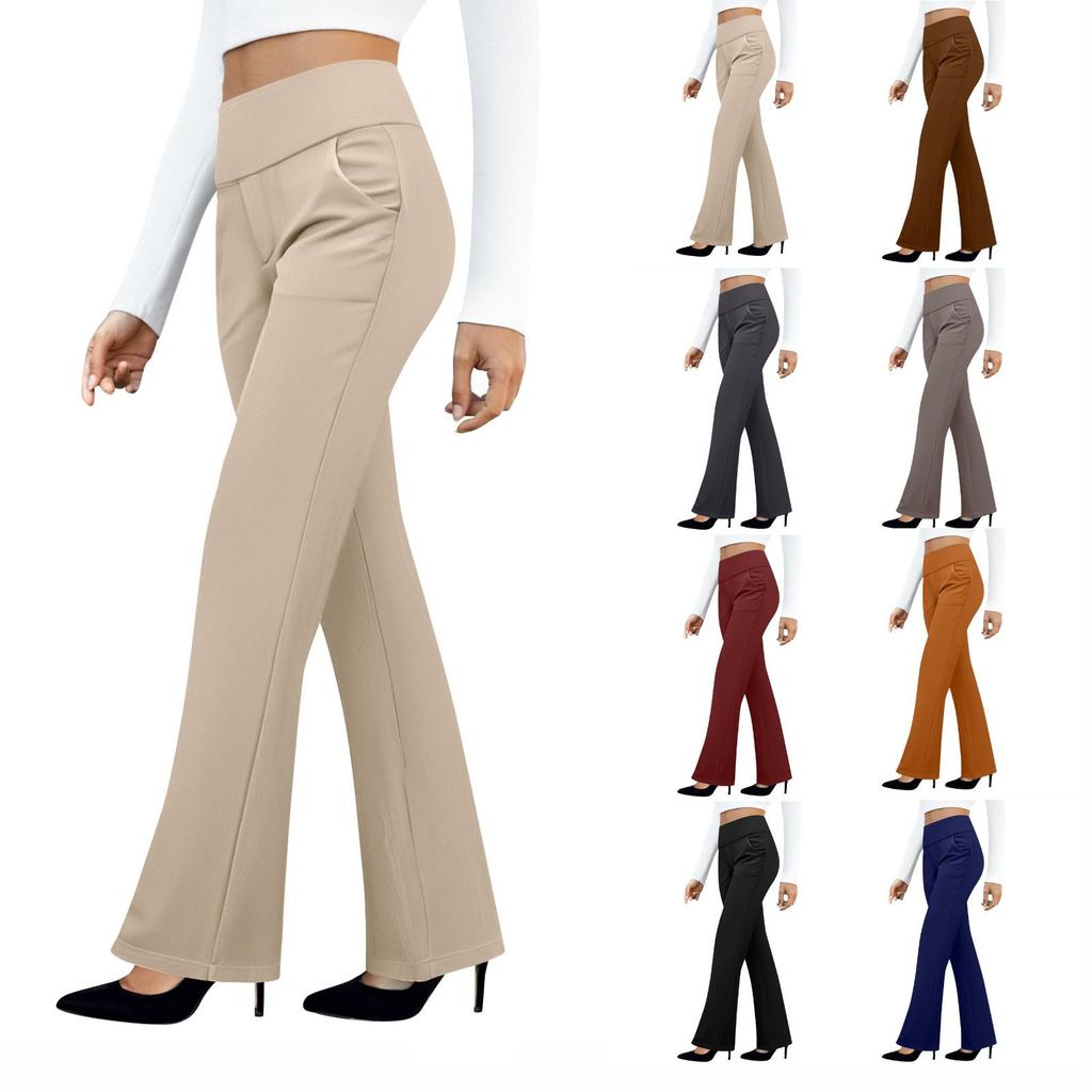 Dame Yoga Bukser Casual Bukser Slacks Med Lommer Høy Midje