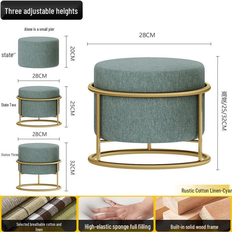 Solid Wood Round Stool - Light Luxury Shoe Changing/Footrest, Living Room/Entryway Bench/Pier, Coffee Table Accent.