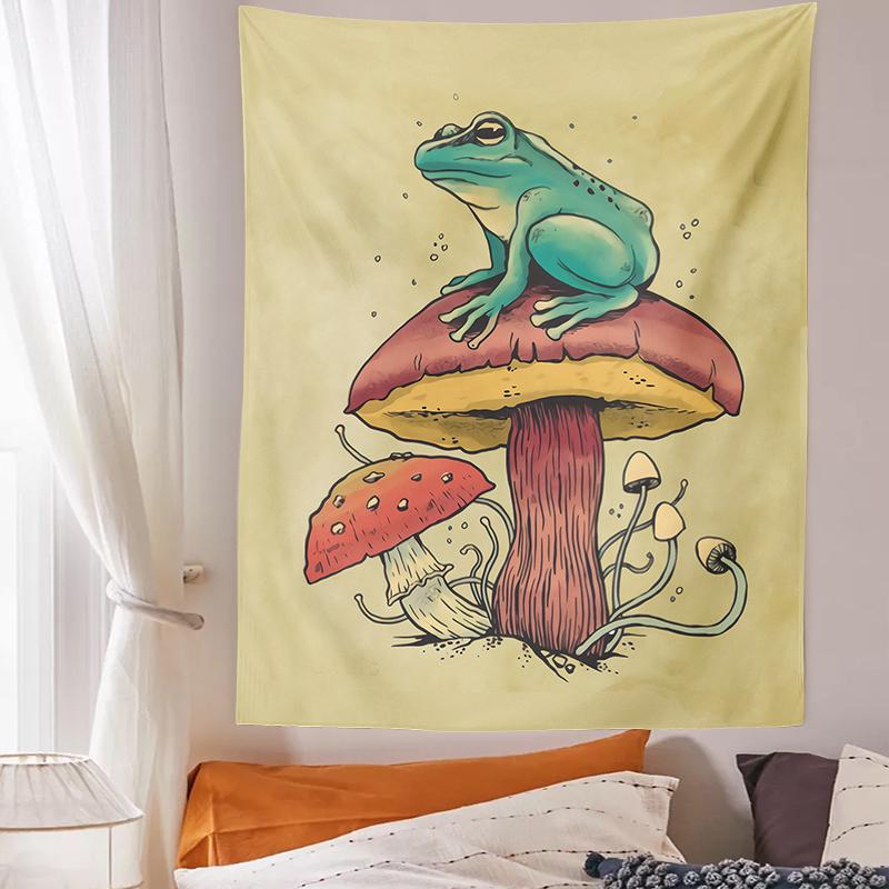 Retro Mushroom Tapestry Frog Mushroom Ins Wall Hanging Bedroom Living Room Decoration Cute Tapestry Bohemian Decorative Tapestry
