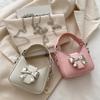 Handbag Silver Bucket Bag Pu Leather Women's Shoulder Bag Simple Bow Buckle PU Bag  Makeup Bag